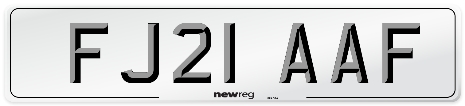 FJ21 AAF Number Plate from New Reg